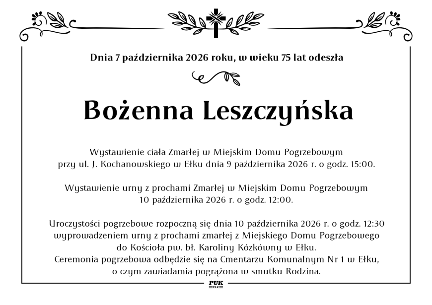 Bożenna Leszczyńska - nekrolog